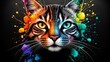 © StasySin - A vibrantly colored digital artwork featuring a stylized tiger's face with splashes of paint splattering around it