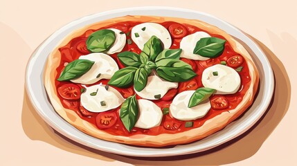 Sticker - Margherita Pizza on a White Plate