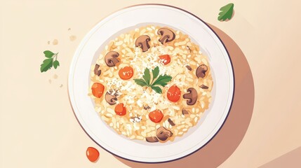 Wall Mural - Mushroom Risotto with Cherry Tomatoes and Parsley