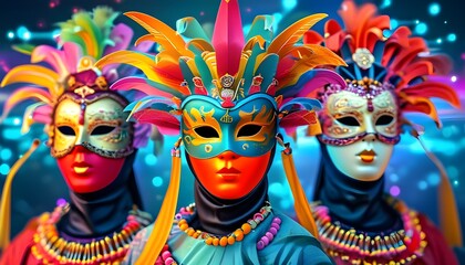 Vibrant Global Masks Celebrating Cultural Diversity in Digital Art Style