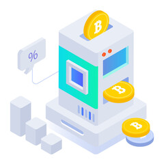 Sticker - An icon of bitcoin mining in isometric style 

