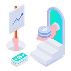 Sticker - An icon of crypto trading in isometric style 