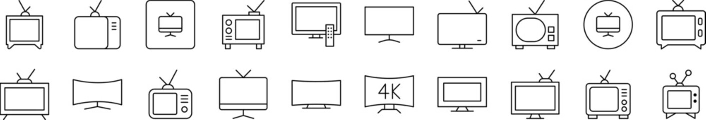 Wall Mural - Pack of Line Icons of Tv Set. Editable Stroke. Minimalistic Linear Pictogram for Design of Cards, Apps, Banners, Posts