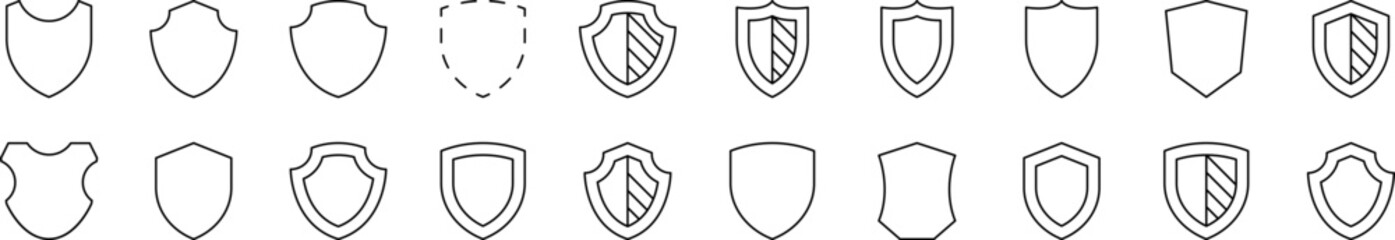 Wall Mural - Shield Line Icon Set. Editable Stroke. Minimalistic Linear Pictogram for Design of Cards, Apps, Banners, Posts