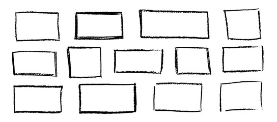 Wall Mural - set of wax pencil hand drawn frames. collection of writing by children pastel rectangular and square