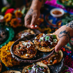 Sticker - Hand taking mexican meat sopes