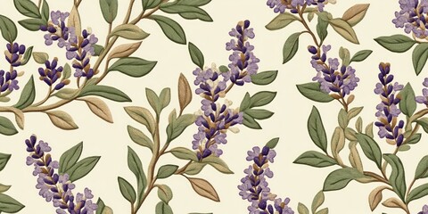 Wall Mural - A beautiful floral pattern featuring purple flowers and green leaves. This design is ideal for textiles and wallpapers. It adds a touch of nature to any space. AI