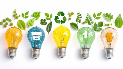 Brightly colored light bulbs serve as a powerful symbol of ecofriendliness and sustainable energy usage