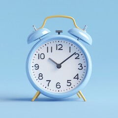 Classic blue alarm clock on a blue background.