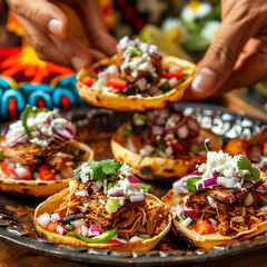 Wall Mural - Hand taking mexican meat sopes