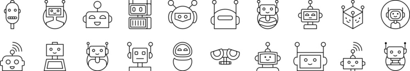 Wall Mural - Set of Line Icons of Robot. Editable Stroke. Minimalistic Linear Pictogram for Design of Cards, Apps, Banners, Posts