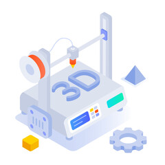 Poster - 3d printer icon in isometric style

