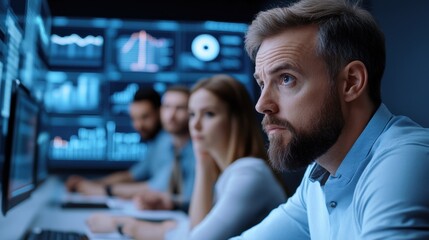 Poster - A group of people sitting at computers in a room, AI