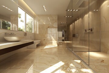 Wall Mural - Modern bathroom with marble walls and a large shower