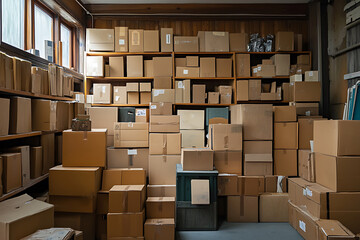 cardboard boxes in storage room