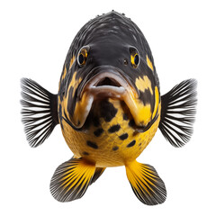 Vibrant Yellow And Black Fish With Striking Patterns Swimming Toward Camera