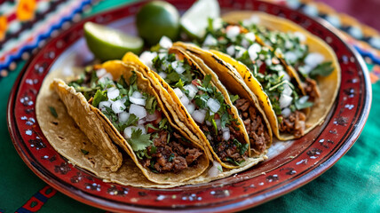 Celebrate National Taco Day with delicious tacos on a vibrant plate with fresh toppings