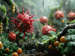 Wall Mural - microscopic forest: a surreal exploration of viral life