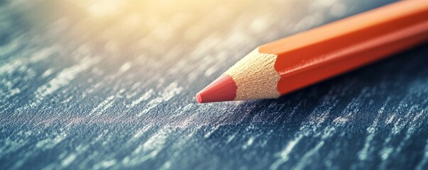 Close-up of an orange colored pencil on a textured surface, creative and artistic concept