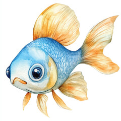 Wall Mural - cute fish  watercolor clipart illustration isolated