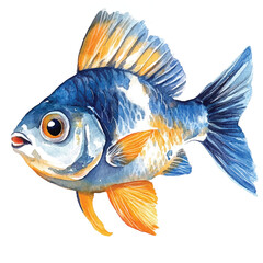 Wall Mural - cute fish  watercolor clipart illustration isolated