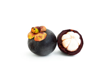 Mangosteen fruit isolated on white background, Ripe mangosteen fruit