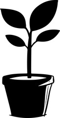 Poster - Stylized Plant Pot with Green Leaves Illustration