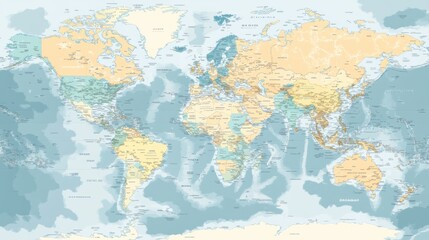  A vector map of the world with detailed country borders and labels, ideal for travel or educational purposes