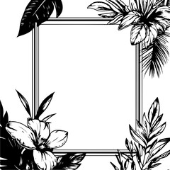 Wall Mural - Elegant Floral Frame with Tropical Leaves and Flowers