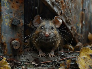 Canvas Print - Close-Up Portrait of a Rat in a Rusty Environment