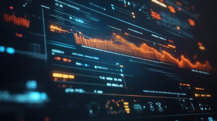 Abstract Tech Background with Orange and Blue Data Display