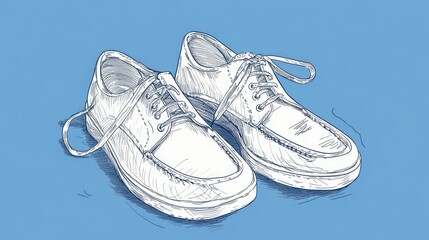 Wall Mural - Hand-drawn illustration of white leather shoes on a blue background.