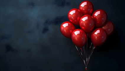 A cluster of glossy red balloons against a dark background, perfect for celebrations or romantic events.