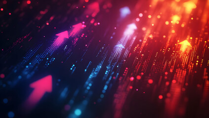 Wall Mural - Dynamic abstract background with glowing arrows representing growth, progress, and innovation in vibrant colors.