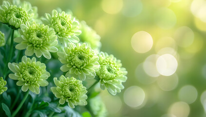 A serene close-up of vibrant green flowers against a blurred background, capturing nature's beauty and tranquility.