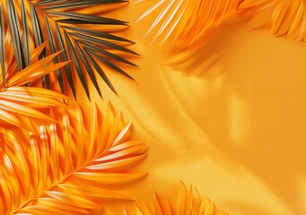 Sticker - Tropical Palm Leaves on Yellow Background Minimalist Summer Design