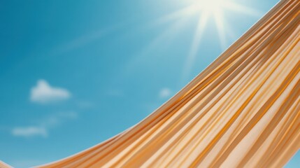 Wall Mural - A close up of a tan hammock with the sun shining through, AI