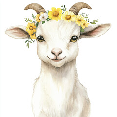 Wall Mural - cute goat watercolor clipart illustration isolated