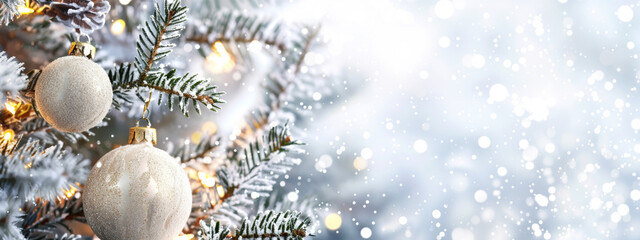 Wall Mural - christmas holiday decoration with vintage christmas balls on a white winter festive background.