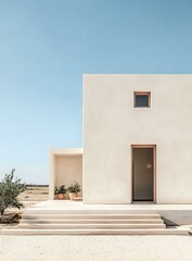 Canvas Print - Minimalist White House with Open Doorway and Steps