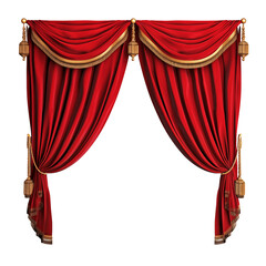 Elegant Red and Gold Theater Curtains Isolated On Transparent Background