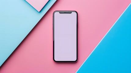 Minimalist Mockup with Smartphone on Blue and Pink Background