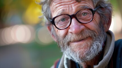 An elderly man engages with the world, radiating warmth and joy in a lush park