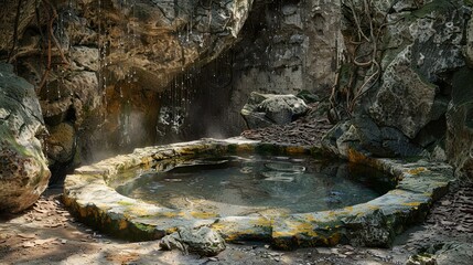 Canvas Print - Stone Pool in a Lush Jungle Cave