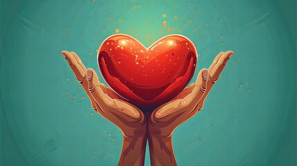 Hands holding a heart. Concept of charity and donation. Colorful vector illustration