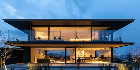 Sticker - Modern Architecture Home with Glass Walls and Balcony