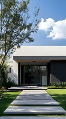 Wall Mural - Modern House Entrance With Stone Path And Green Grass