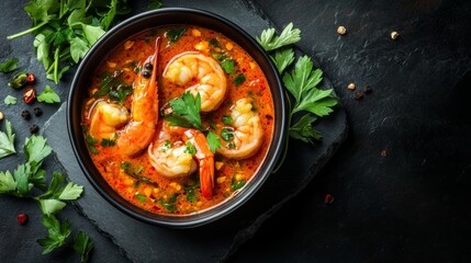 Spicy Thai Shrimp Soup with Vibrant Vegetables and Aromatic Herbs