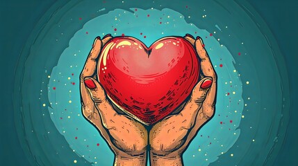 Hands holding a heart. Concept of charity and donation. Colorful vector illustration