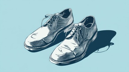 Wall Mural - Hand drawn sketch of a pair of shoes on a light blue background.